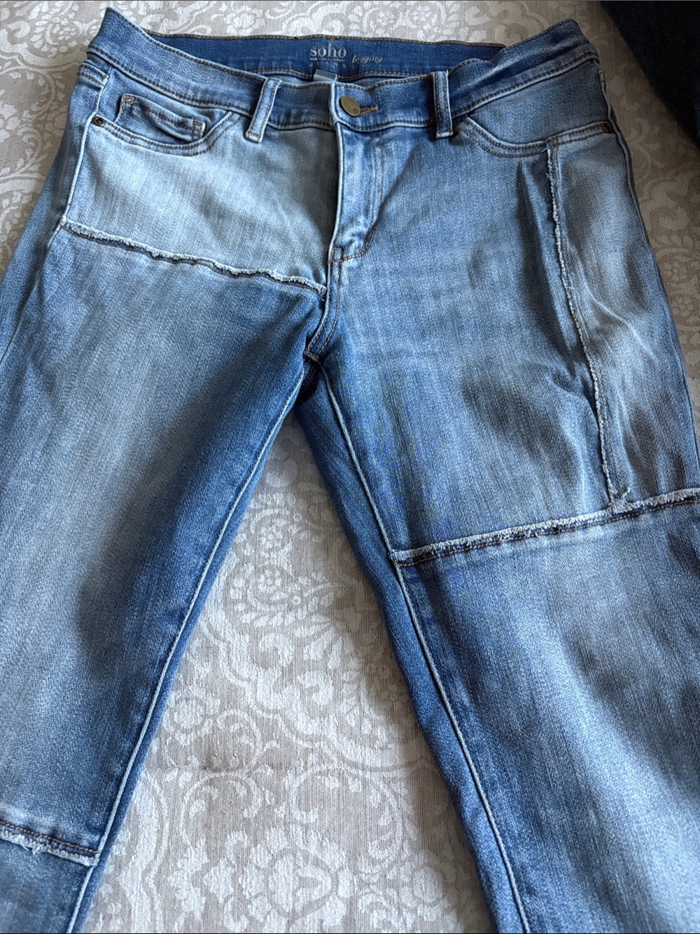 Soho Women’s Light Blue Patchwork Slim Straight Jeans